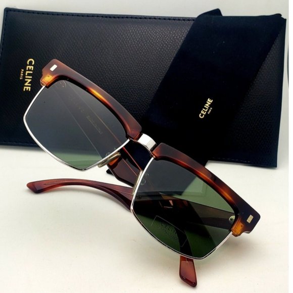 CELINE Sunglasses CL40054U 18N 57-17 Tortoise & Silver Frames Green Glass Lenses main image 4